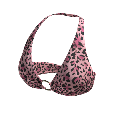 Crop Camisa Halter Bikini Top Pink Leopard thumbnail