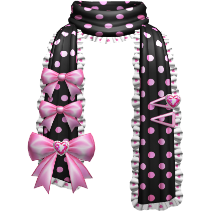Kawaii Gyaru Polkadot Bow Ruffle Scarf Black Pink