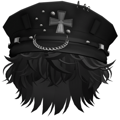 Messy Boy Hair w Goth Hat(Black) thumbnail