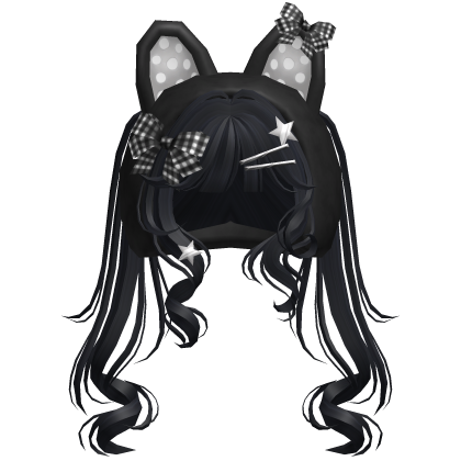 Cute Emo Curly Kitty Ear Pigtails w Hood Dark Blue