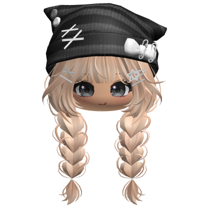 🍀Cute Girl Braided w/Cat Beanie(Blonde&Black) Roblox item