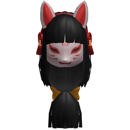 Kitsune Miko Hime Cut Hair with Mask-Black | Roblox Item - Rolimon's