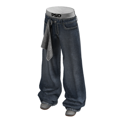 Streetwear Baggy Jeans W/ Bandana (White)