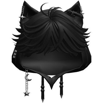 Cute Black hair with a Y2K anime cat hood