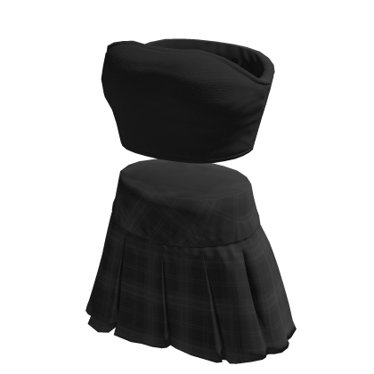 black tube top with pleated skirt outfit thumbnail