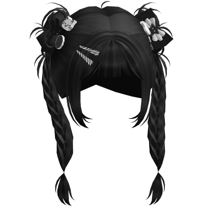 Black Long Braids w/ Bows & Clips Roblox item