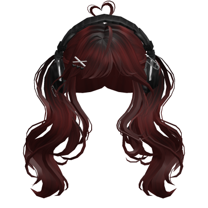 Cute Wavy Pigtails w/Headphonnes (Dark Red)