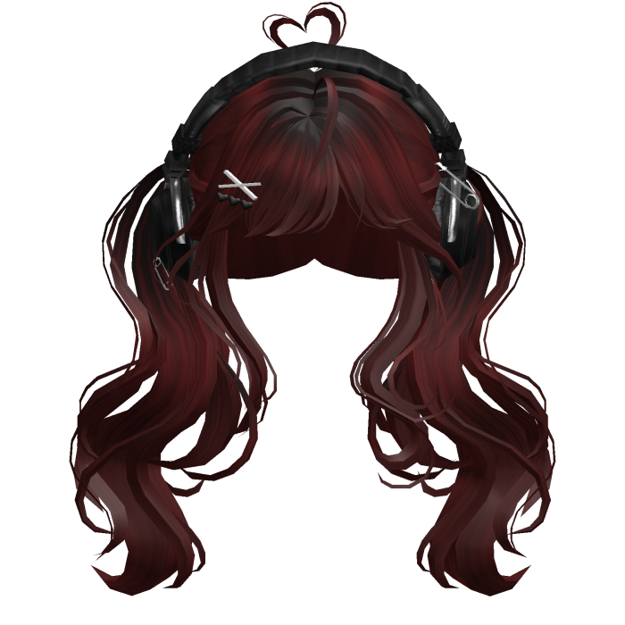 Cute Wavy Pigtails w/Headphonnes (Dark Red)