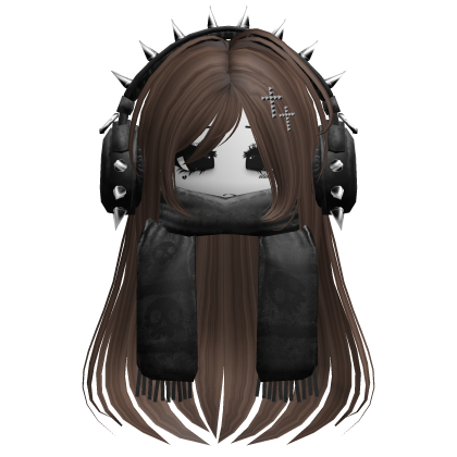 Straight Hair&Emo Headphones&Scarf Brown V2