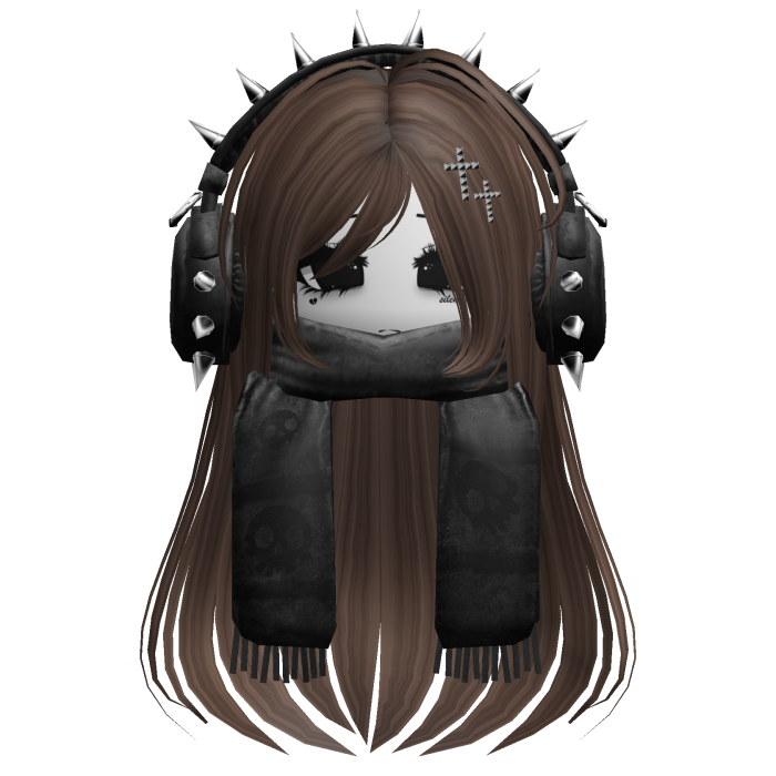 Straight Hair&Emo Headphones&Scarf Brown V2