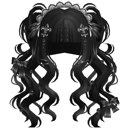 Gothic Doll Curly Pigtails & Ribbon In Light Black