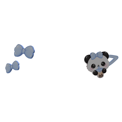 ♡ ┊boba sipping panda bow hairclip (blue) .ᐟ