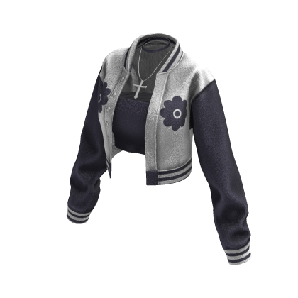 Cropped Bomber Jacket (White Blue Grey)