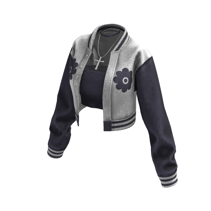 Cropped Bomber Jacket (White Blue Grey)