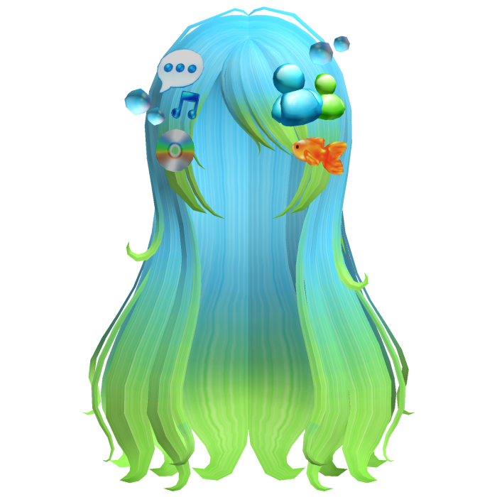 frutiger aero blue green wispy long flowy hair