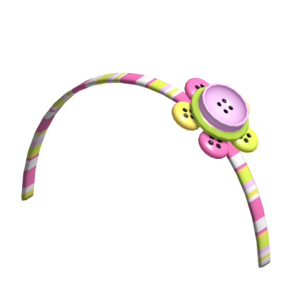 Pink & Green Gyaru Striped Flower Button Headband  Roblox item