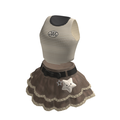 🍀Cute Tee w Ruffle Skirt Outfit (Brown)