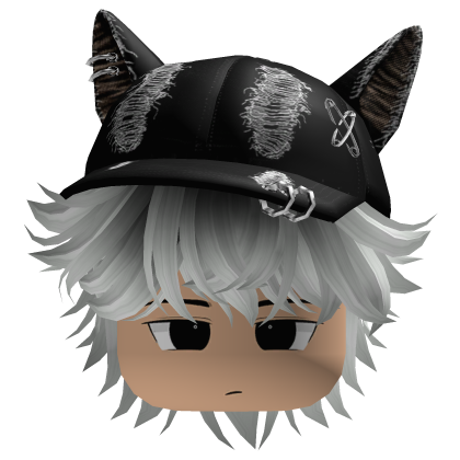 fluffy hair with a cat ear hat y2k (Black n white)