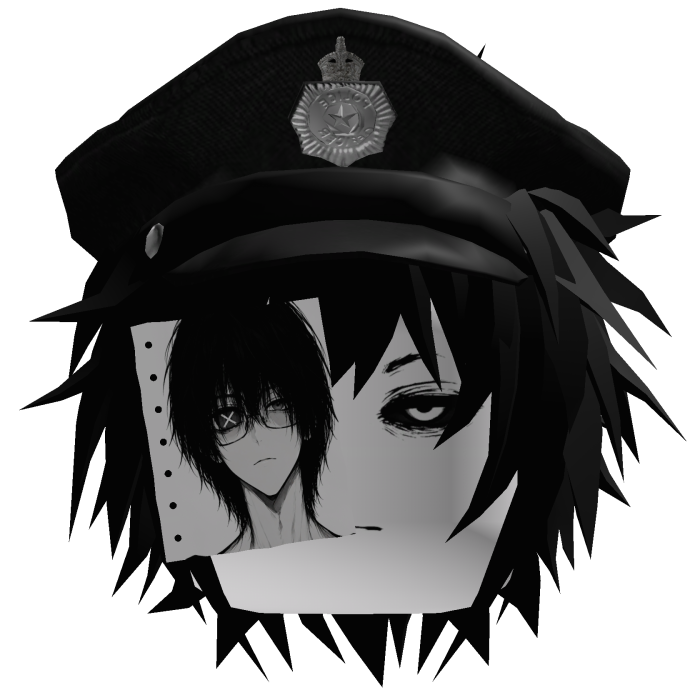 Vkei Emo Moe Black Hair With Police Hat Anime