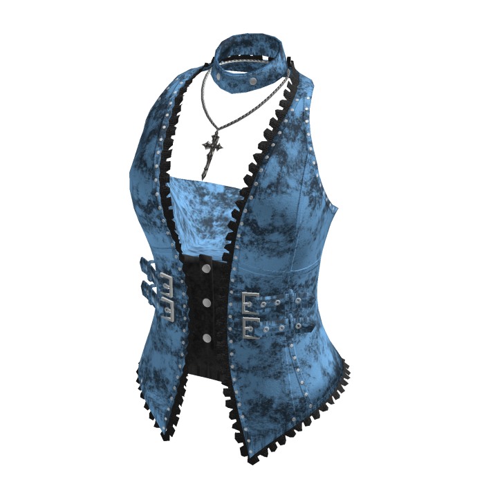 Studded Vest w/ Bandeau Top (Blue)