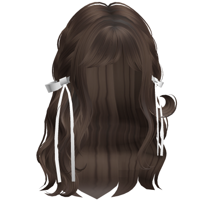 ♡ Wispy Loose Braided Hair w/ White Bows Brown thumbnail