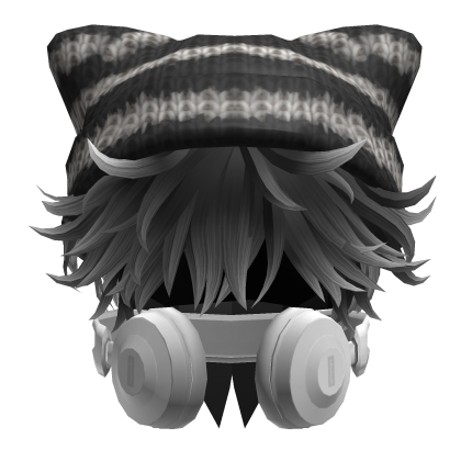 Messy Hair w/ Headphones & Y2K Beanie Black White