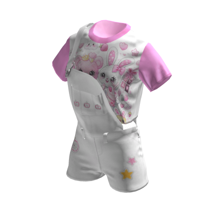 💜 Cute Denim Overalls Shorts_White thumbnail