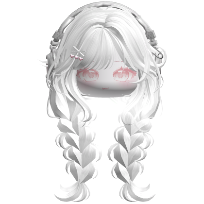 Cute Braided Pigtails w/Headphones (White) Roblox item