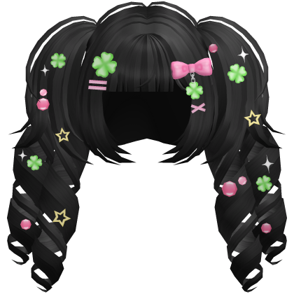 Cute Curly Lucky Clover Pigtails in Black Roblox item