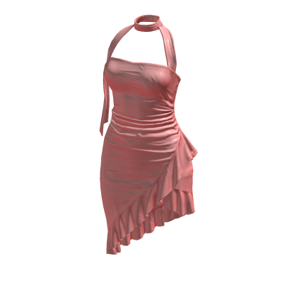 Pink Ruffled Elegant Asymmetric Halter Dress thumbnail