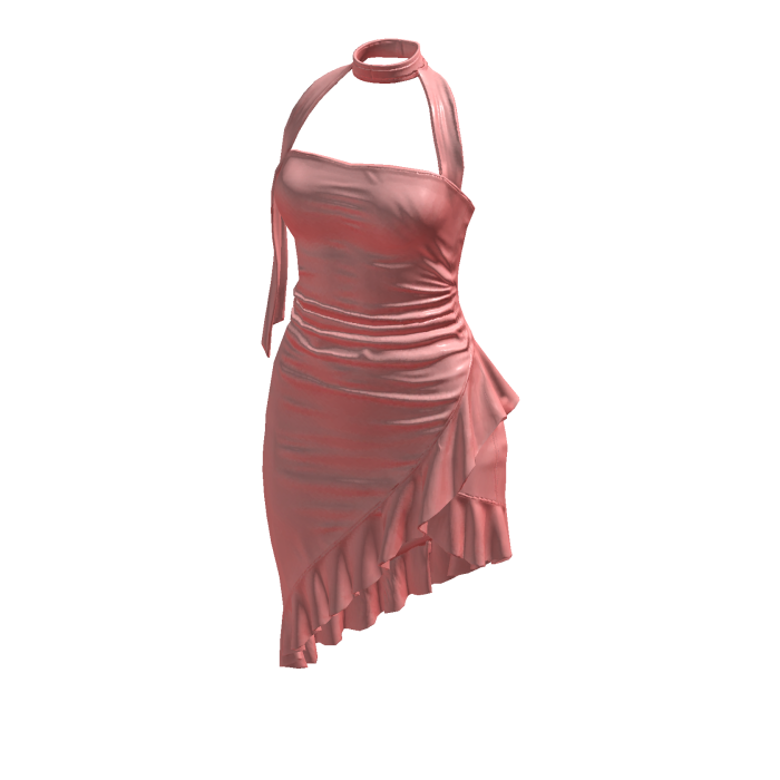 Pink Ruffled Elegant Asymmetric Halter Dress