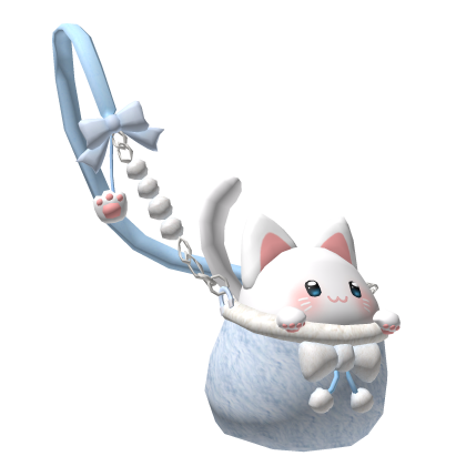 🍀Cute White Cat Shoulder Bag (Blue) thumbnail