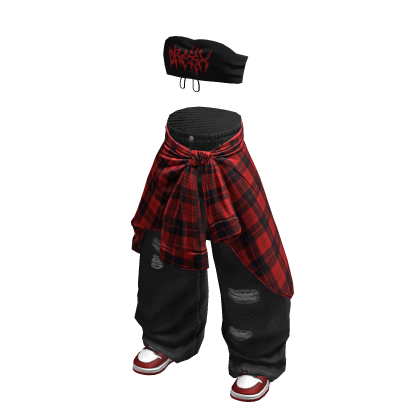Y2K Vintage Red Flannel Baggy Pants Crop Top Set thumbnail