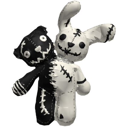 emo goth stitched bunny bear plush (black & white)