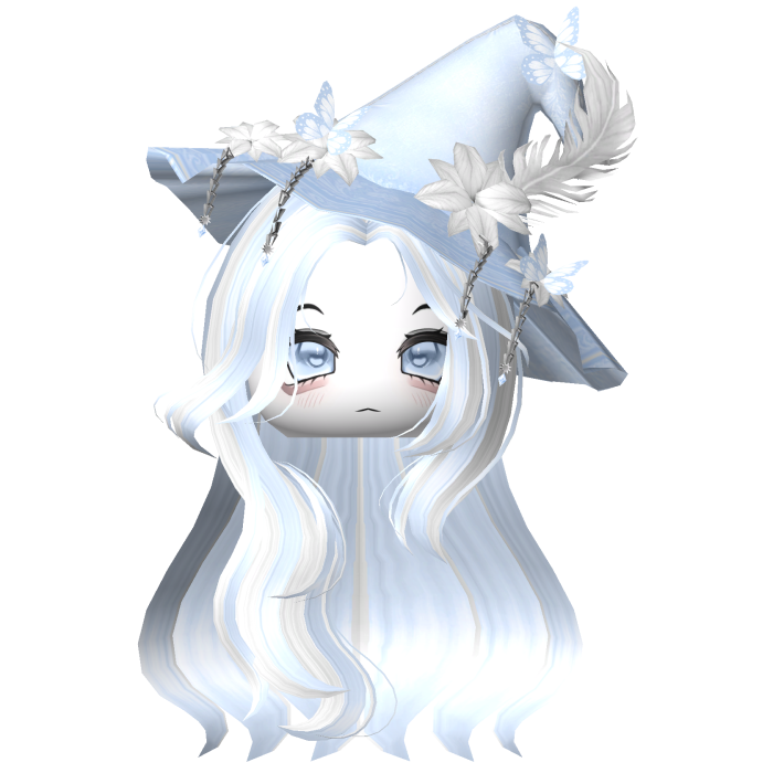 Straight Hair w/ Halloween Witch Hat Pastel Blue