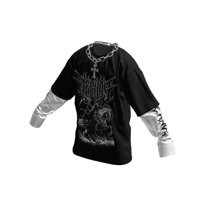 Eternos Graphic Layered Shirt w/ Cross Chain