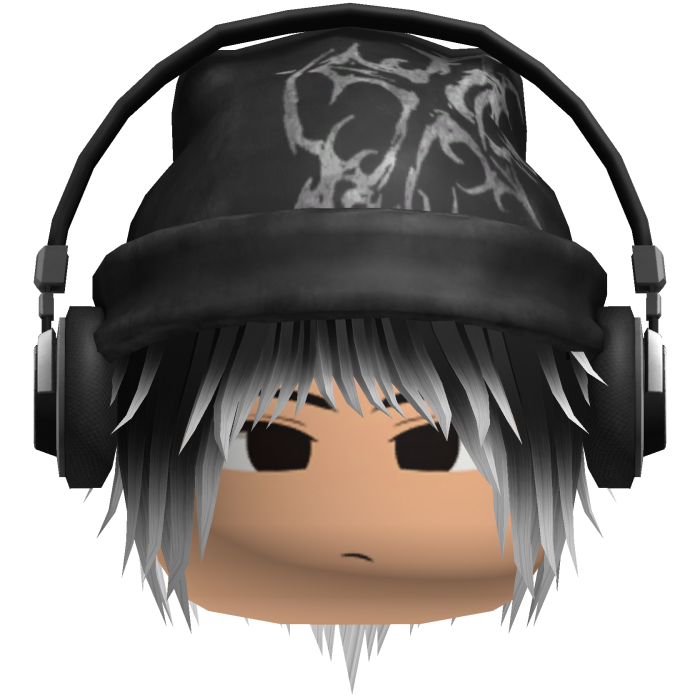 Moe Black & White Messy Hair w Beanie & Headphones