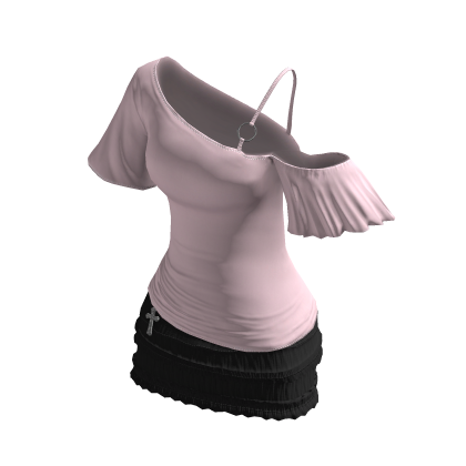 Y2K Pink OffShoulder Top & Black Skirt