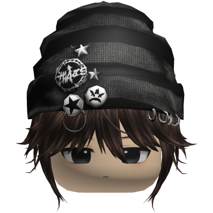 Fluffy Anime Boy Hair w/ Y2K Star Pin Beanie Roblox item