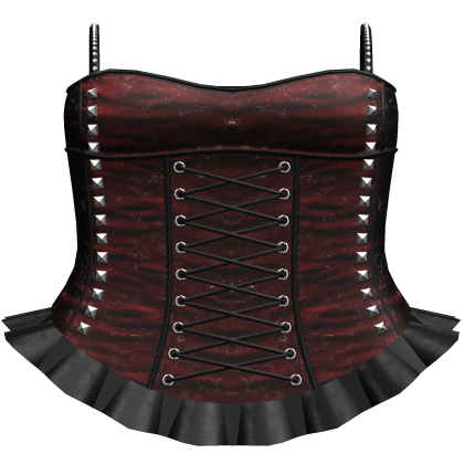 Red Gothic Ruffled Skirt + Studded Laced Corset 3.
