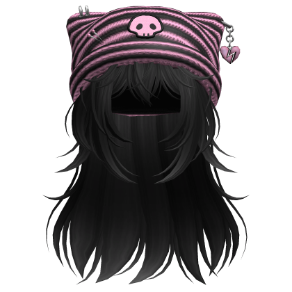 Emo Kawaii Skull Beanie W/ Wolfcut Black V7