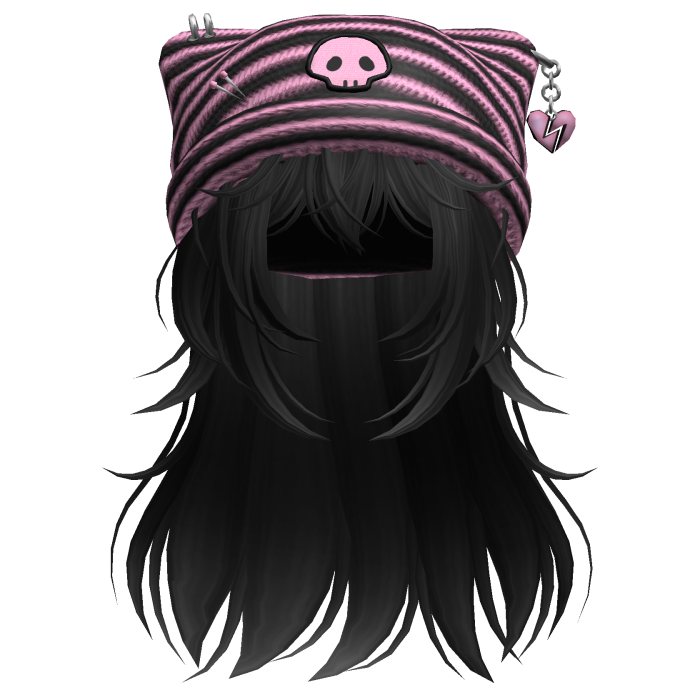 Emo Kawaii Skull Beanie W/ Wolfcut Black V7