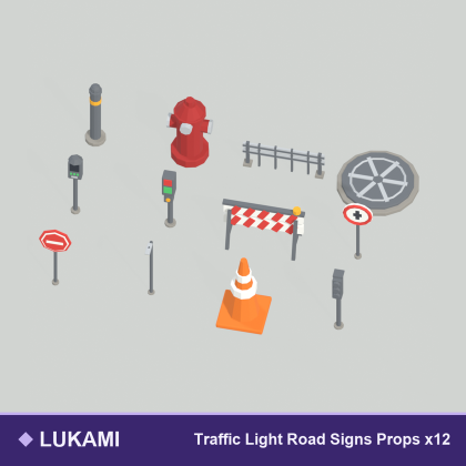 Low Poly Traffic Road Signs Street Props x12