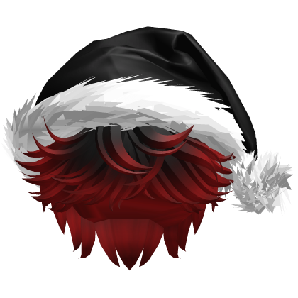 Messy Fluffy Black and Red Hair a Santa Hat Y2k