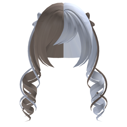 Curly Ribbon Pigtails (Brown and Blue) Roblox item