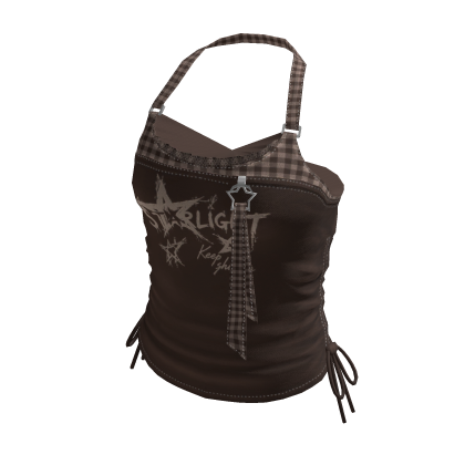 Y2K Checker Strap Graphic Crop Top (Black)