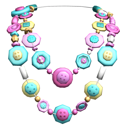 Retro Layered Button Necklace Pink Teal Yellow