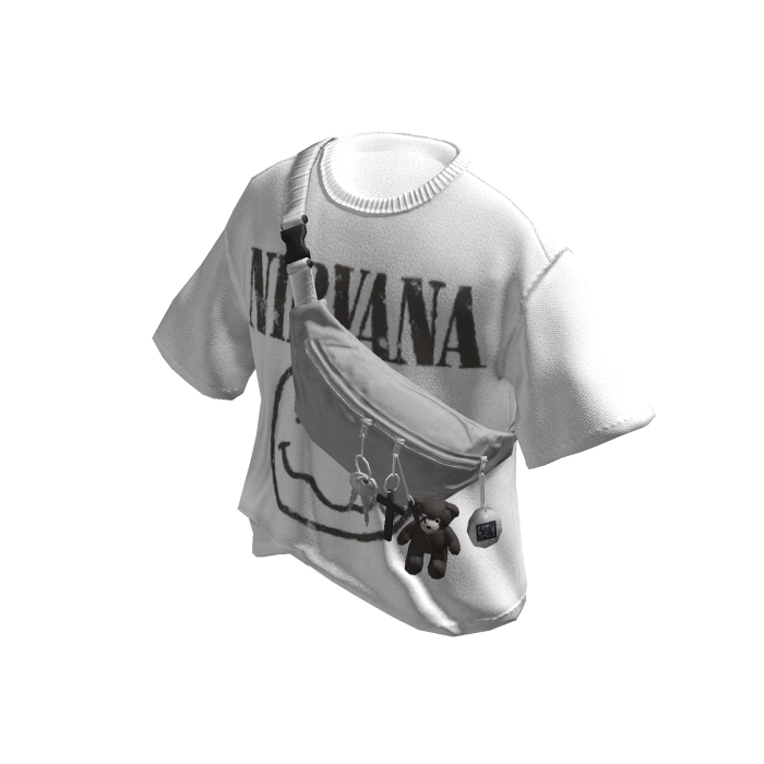 Grey crossbody bag w white grunge t-shirt