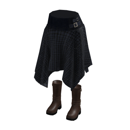 Gingham Hanky Hem Skirt w/ Boots (Black)