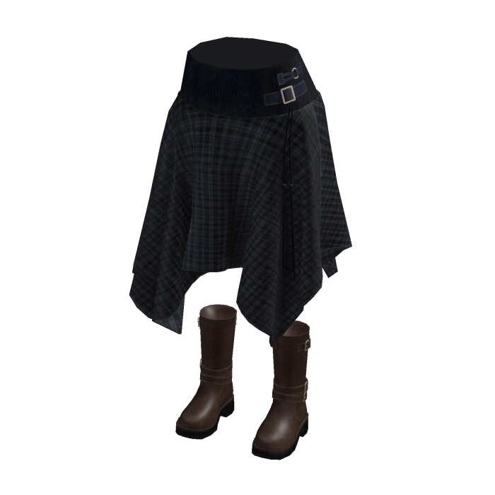 Gingham Hanky Hem Skirt w/ Boots (Black)